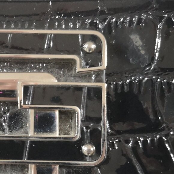 Guess Ladies Black Faux Leather Zipper Closure Chain Straps Hand/Shoulder Bag - Picture 10 of 11